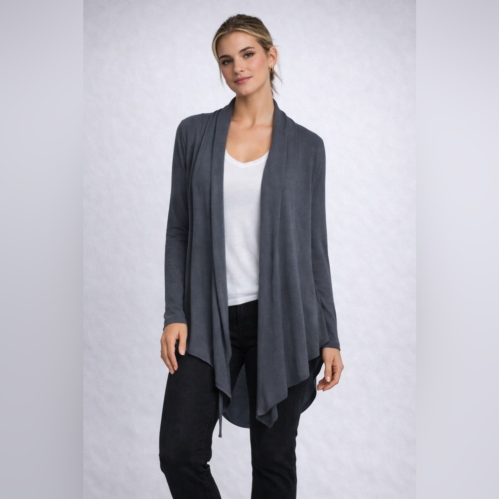 Veronique Miljkovitch Draped Open-Front Cardigan Charcoal Grey – Size Small